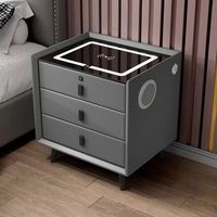 Table de chevet minimaliste en bois intelligent avec LED, mobilier de luxe pour la maison, table de chevet moderne en bois massif avec charge sans fil