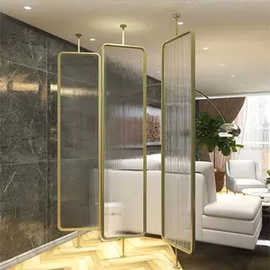 Customized Metal 304 Stainless Steel Light Luxury Tempered Glass Living Room Divider Screen Movable Partition