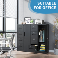 Classeur en acier Meuble de sécurité de bureau Casier en acier à 1 porte Armoire basse Casier de classement à 4 tiroirs en noir