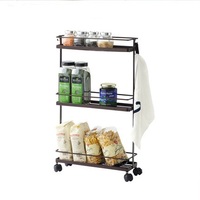 Chariot de rangement moderne en métal doré, 3 niveaux, chariot à roulettes avec 2 freins, vente en gros,