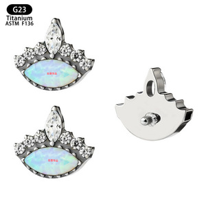 G23 <b>Titanium</b> God's Eye Earrings Opal Inlay Prong Setting Cartilage <b>Studs</b> Party Jewelry - Product Image 1