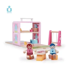 UDEAS Girls Children Educational Wooden Storage Box Pink Doll House Set Pretend Playhouse Toy