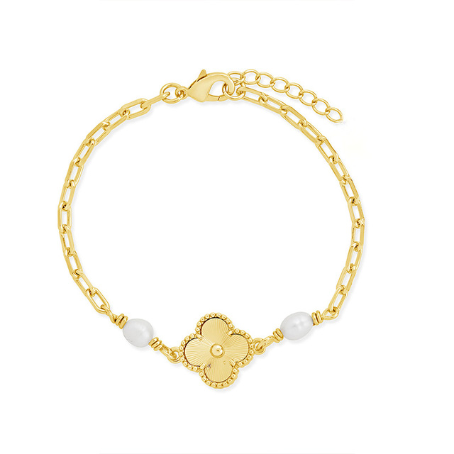 Wholesale High Quality 925 Silver Bracelet Gold Plated Clover Pearl Charm for Gift or Party Customizable