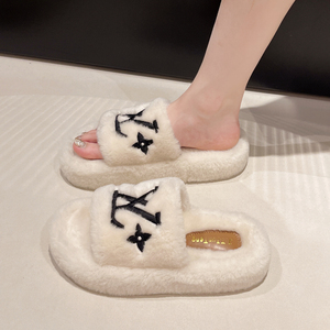 Trendy Plush Open-Toe <b>Slippers</b> Women Luxury Embroidered Fluffy Indoor Shoes Winter Warm Non-slip Thick Sole Cozy Home <b>Slippers</b> - Product Image 2