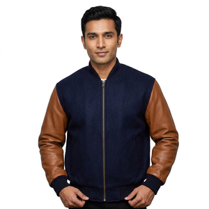 Chaqueta Varsity Letterman Azul Satinado 2025 para Deportes Universitarios, Lana, Cuero Genuino, Cierre Frontal, Mangas de Béisbol para Invierno - Product Image 1