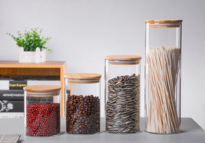 Frascos de almacenamiento de alimentos, cocina soplada a mano, tarro de almacenamiento de vidrio de borosilicato alto de boca ancha con tapa de madera - Product Image 3