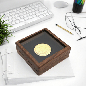 <b>Square</b> Black ACACIA Wood Modern Luxury Challenge Coin Presentation Display Gift Box Commemorative Coin Holder Living Room - Product Image 3