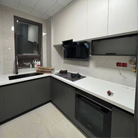 Lemari Dapur Kayu Solid Modular dengan Pintu Kaca dan Lampu LED-Desain Modern yang Dapat Disesuaikan