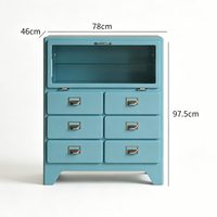 Lemari Laci Logam Retro Vintage 6 Laci Kabinet Penyimpanan Baja dengan 1 Pintu Kaca Modern Meja Rias Kamar Tidur Sideboard