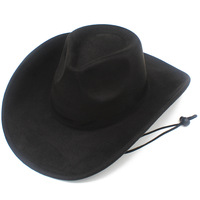 Nouvel Arrivage Chapeau de Cowboy Western en Daim Couleur Unie, Chapeau de Cowboy Vintage à Large Bord avec Sangle Mentonnière pour Hommes et Femmes pour Fête
