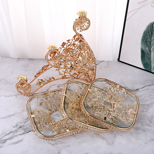 صحن طعام تركي فاخر عالي الجودة 3 طبقات وصحن حديد مستدير من Qian Hu مع حامل كيك فواكه معدني وزجاج - Product Image 2