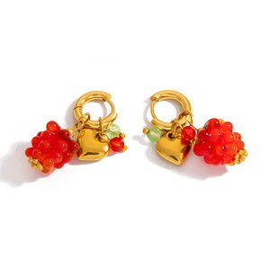 Pendientes Colgantes con Forma de Fruta, Diseño de Uva en Aleación de Zinc, Color de Cuentas Aleatorio EH11916, Joyería de Moda de Verano - Product Image 5