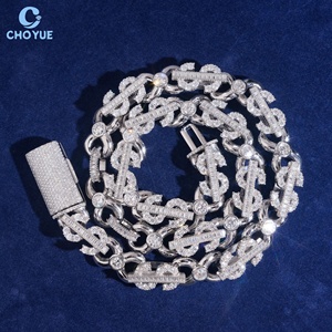<b>Iced</b> <b>Out</b> Dollar Sign Cuban Link Necklace Full Moissanite Bling Hip Hop Miami Cuban <b>Chain</b> for Men Women Diamond Jewelry - Product Image 1