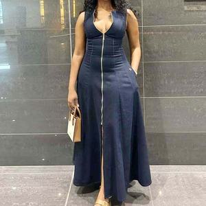 Robes sexy sans manches à col en V avec poches zippées pour femmes africaines – Tendance mode - Product Image 4