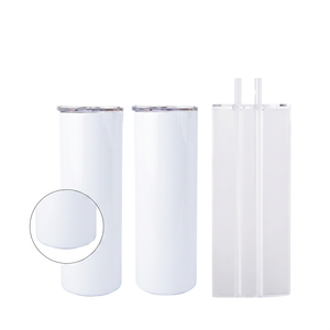 USA Stock 20oz Stainless Steel Vacuum Insulated Flat Tumbler with Plastic Straw Minimalist Design - Product Image 1