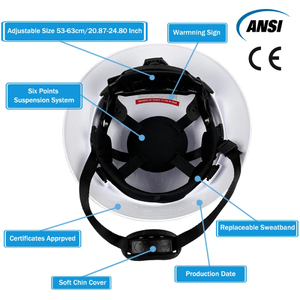 خوذة سلامة للبناء من البولي إيثيلين عالي الكثافة معتمدة وفقًا لمعيار ANSI Z89.1-2014، خوذة صلبة بحافة كاملة بـ 6 نقاط، متوفرة باللون الأحمر والأبيض والأصفر والأزرق - Product Image 6