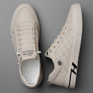 <b>White</b> Men's Sneakers Casual Athletic Shoes Leather Rubber Outsole Anti Slip Low <b>Heel</b> Trendy Design For Leisure Wear - Product Image 2