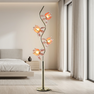 Lámpara de Pie Moderna Decorativa con Forma de Loto, Portalámparas E26, Pantalla de Cristal con Pétalos de Flor, Base de Metal, Lámpara de Esquina para Interiores - Product Image 2