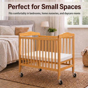 <span class=keywords><strong>Cuna</strong></span> Portátil <span class=keywords><strong>Mini</strong></span> para Bebés, Acabado Natural, Madera Sólida, Cama Móvil para Bebés <span class=keywords><strong>con</strong></span> <span class=keywords><strong>Ruedas</strong></span> Bloqueables - Product Image 2