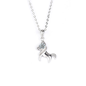 Collier en argent sterling S925, cheval porte-bonheur, bijoux, pendentif en moissanite de style niche, année du zodiaque, année du cheval, chaîne de clavicule pour femmes - Product Image 4