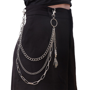 Chaîne de taille multicouche pour femme Yueli, pendentif squelette en alliage de zinc, chaîne de corps tendance hip-hop pour soirée, blanc K - Product Image 1
