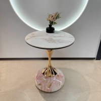 Table basse moderne en pierre avec étagère de balcon pour salon - Design décoratif couleur rouge