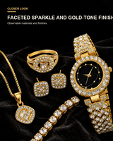 Ensemble de luxe 5 pièces pour femme : Montre et bijoux en zircon haute densité pour spectacle et souvenir