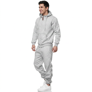 Conjunto Deportivo Personalizado de Felpa Cepillada de 400 g/m², Lavado Ácido, Ecológico, Unisex, Sudadera con Capucha y Pantalones Deportivos, Color Gris Carbón, Cálido para Invierno - Product Image 1