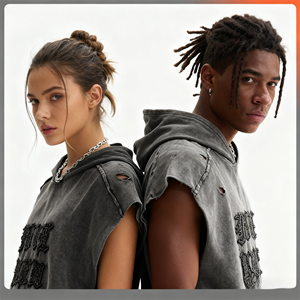 Camiseta informal sin mangas de algodón 100% para hombre, camiseta de gran tamaño de moda de calle alta con técnica lavada de borde suelto pesado - Product Image 1