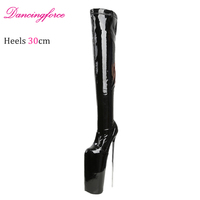 Nouvelles bottes longues à talons aiguilles de 30 cm (12 pouces), sexy, à plateforme super haute, au-dessus du genou, chaussures de club pour femmes, grandes tailles