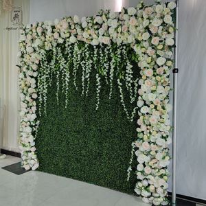 Décoration de fond en fleurs roses enroulées en 3D blanc ivoire ou fleurs de fête de mariage, mur de plantes artificielles - Product Image 2