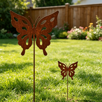 Lot de 2 silhouettes de papillons en fer rouillé, décorations de jardin en métal, art de jardin, décoration extérieure