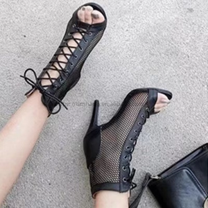 Factory Wholesale Female Fish Mouth Stiletto Heels Sandals New Fashion <b>Net</b> Surface Height Increasing Slip-On Sexy Design Winter - Product Image 4
