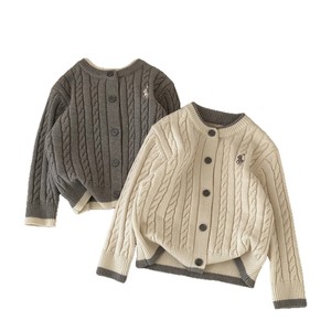 Children's <b>Cable</b> Knit Sweater Gray Beige Cotton Autumn Winter Boys Girls Matching Outfits - Product Image 5