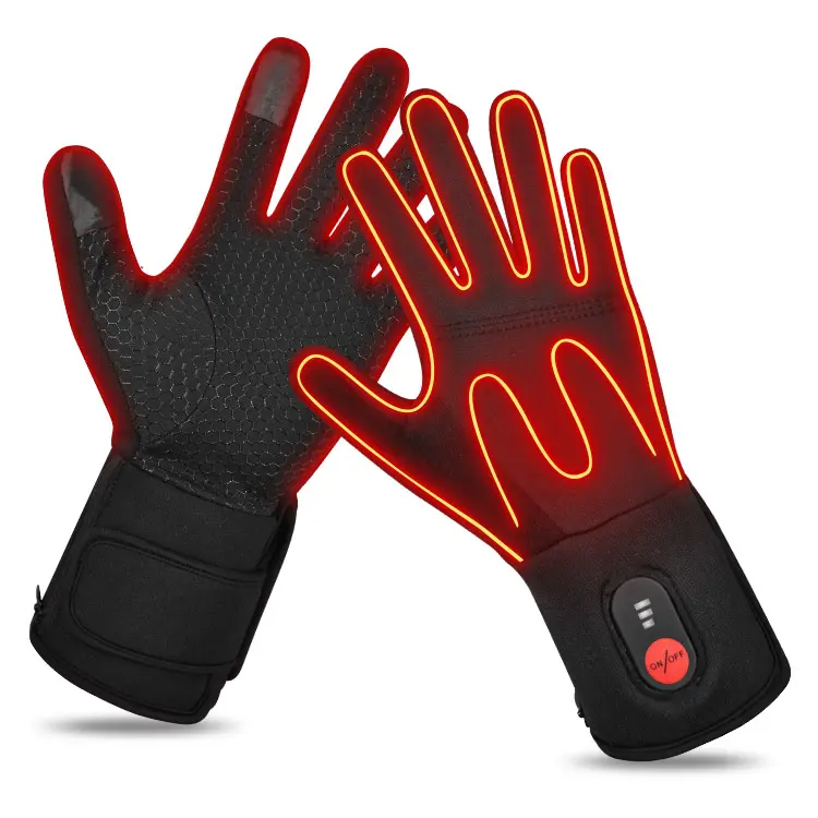 7.4V 2200mAh Rechargeable Battery Neoprene Heated Glove Liner Electric Heating Ski Gloves With Power Indicator Light Button