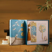 Marque-page en métal chinois personnalisé de style ancien Qianli Jiangshan, motif de paysage, emballage de boîte cadeau haut de gamme exquis