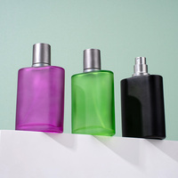 Vente en gros de flacons vaporisateurs de parfum plats rechargeables de 50 ml en verre noir et rose avec emballage personnalisé avec logo