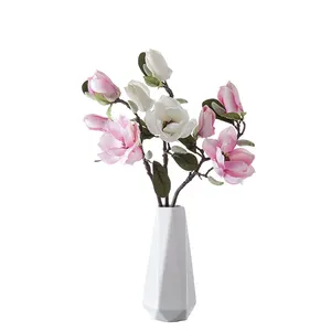 Alta Simulação Branco Roxo 57cm Faux Magnolia Flores Artificiais Para O Casamento Diy Bouquet Home Centerpiece Flower Decor
