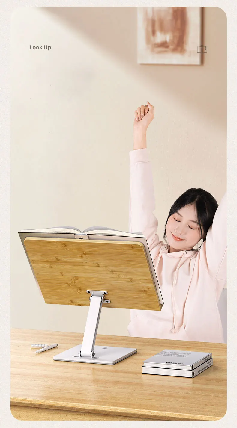 Desktop Height Adjustable Bamboo Kids Book Stand for Reading Wooden Page Clip Holder Bookends High Quality