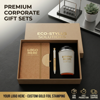 Coffret Cadeau d'Entreprise Écologique Premium : Carnet en Liège, Stylo en Bambou, Gobelet, Logo Personnalisé, Estampage à Chaud Doré, Boîte Cadeau d'Affaires