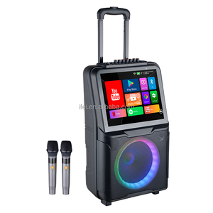 Haut-parleur portable karaoké avec écran TV Wi-Fi et 2 micros sans fil, compatible <span class=keywords><strong>YouTube</strong></span> - Product Image 1