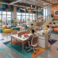 Poste de travail moderne pour 2 personnes avec armoire à dossiers intégrée, écran de confidentialité à cloison haute, bureau modulaire en MDF E1 pour personnel