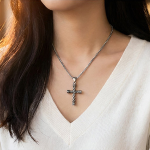 Stainless Steel Cross Pendant Vintage Cross Pendants <b>Necklaces</b> Men for Women Never Fade Religious Jewelry <b>Titanium</b> Steel Color - Product Image 5