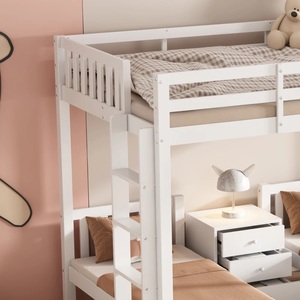Lit superposé en bois massif avec tiroirs de rangement et bureau intégré pour enfants adolescents garçons filles échelle de sécurité incluse - Product Image 2