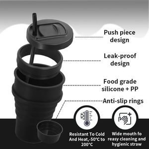 Custom Travel Foldable Mug Soft Silicone Portable Black Coffee Drinking <b>Cup</b> with Logo - Product Image 5