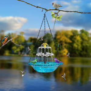 Fontaine solaire suspendue en cascade pour oiseaux, en plastique bleu, 110 V, pour jardin extérieur - Product Image 3