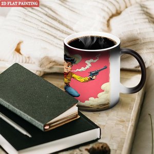 Mug en céramique noire givrée de 11 oz, changeant de couleur à la chaleur, avec un design artistique sur le thème du cowboy - Product Image 3