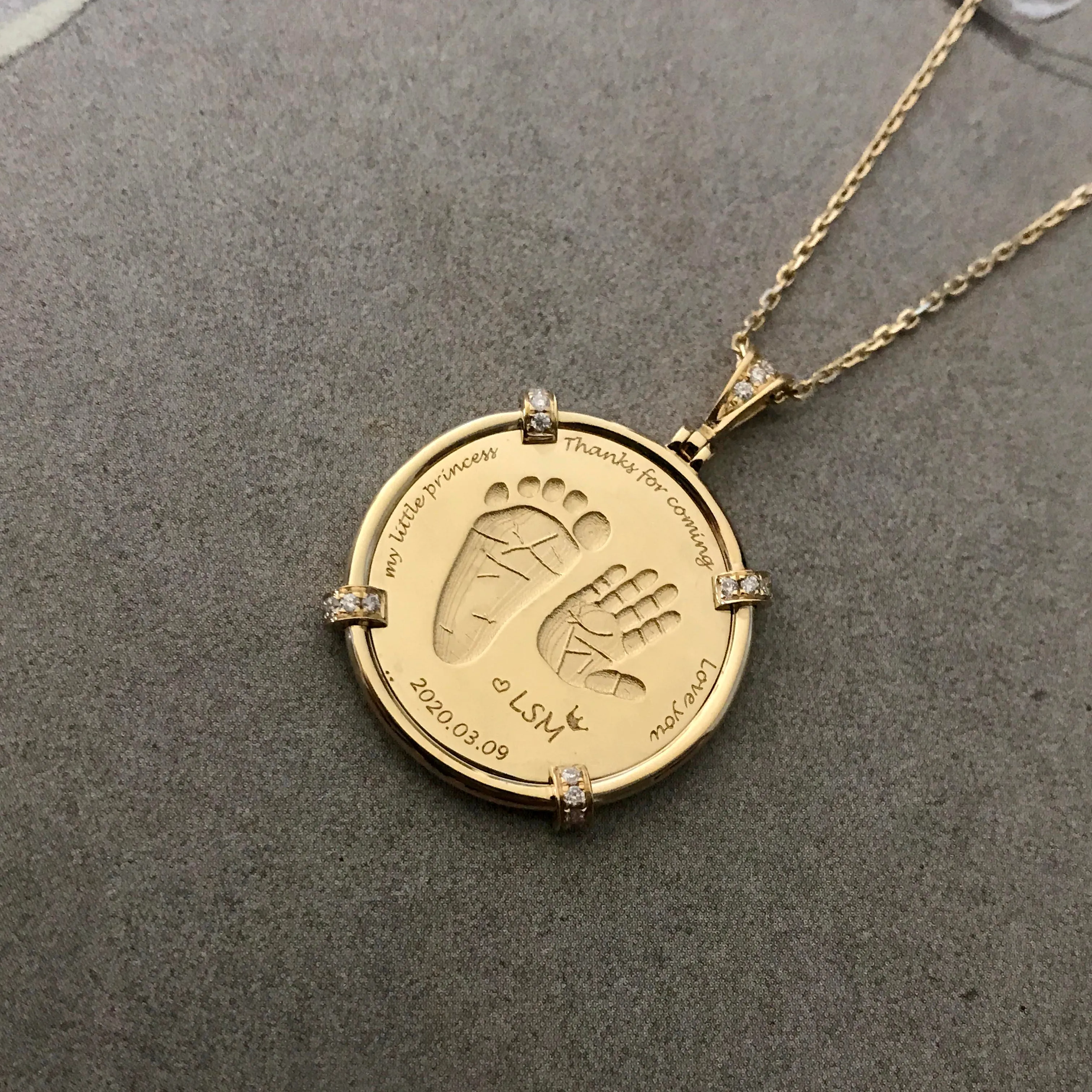 Colgante de oro de 9K, 10K, 14K, 18k, colgante de sello de bebé, collar de oro Real, joyería personalizada para regalo para memoria, 2022