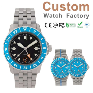 Reloj de Buceo Automático NH34 GMT para Hombre, 300M, Acero Inoxidable Pulido, Bisel Azul, Luminoso, Personalizable con Logotipo, OEM - Product Image 1