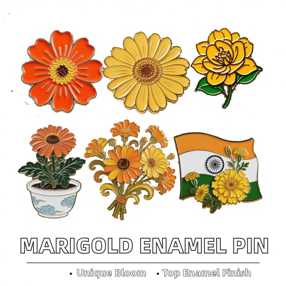 Metal Yellow Orange African Marigolds 3D Hard Enamel Pin Art ...